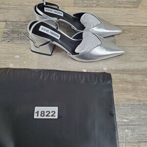 Steve Madden Courtnie Womens Pumps Sz 7 M Block Heel Silver Leather Slingback